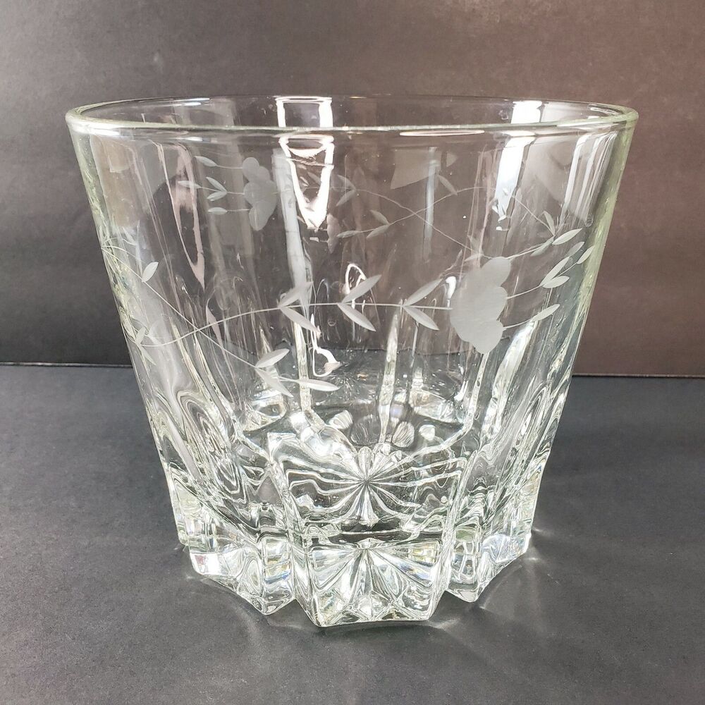 Vtg Ice Bucket Heritage By Princess House Etched Flower Pattern Elegant Barware